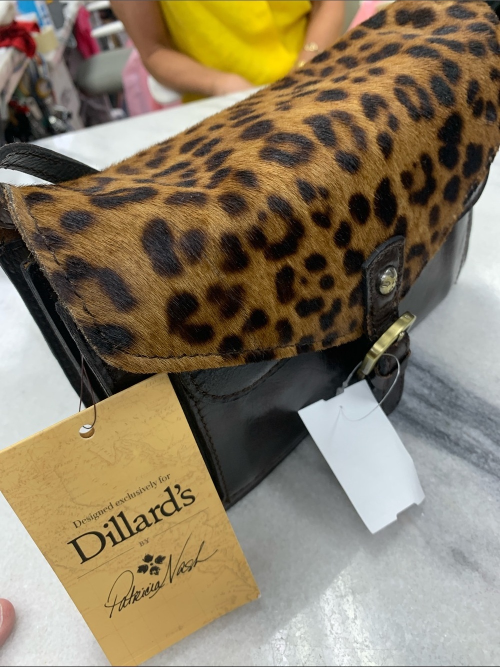 Patricia Nash Brown Leather Crossbody with Leopard Haircalf Flap